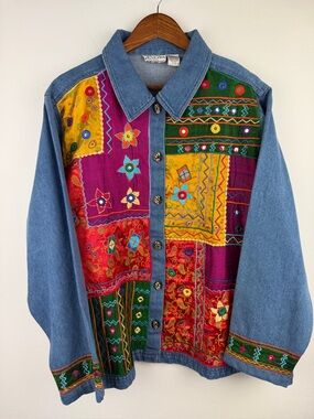 Venezia Vitale Multicolor Patchwork Embroidered Denim Jacket